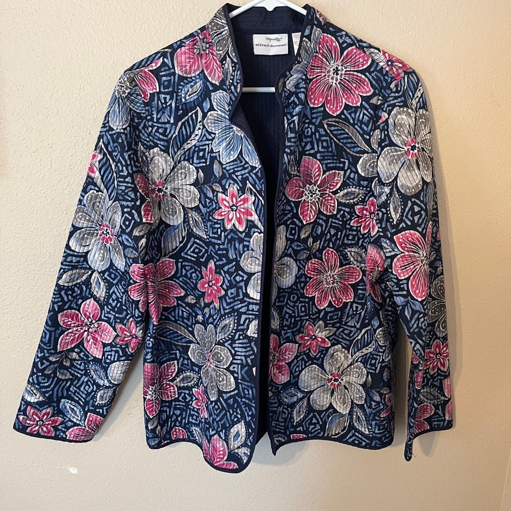 Alfred Dunner Navy and Pink Floral Women's Blazer Lightweight Size 12